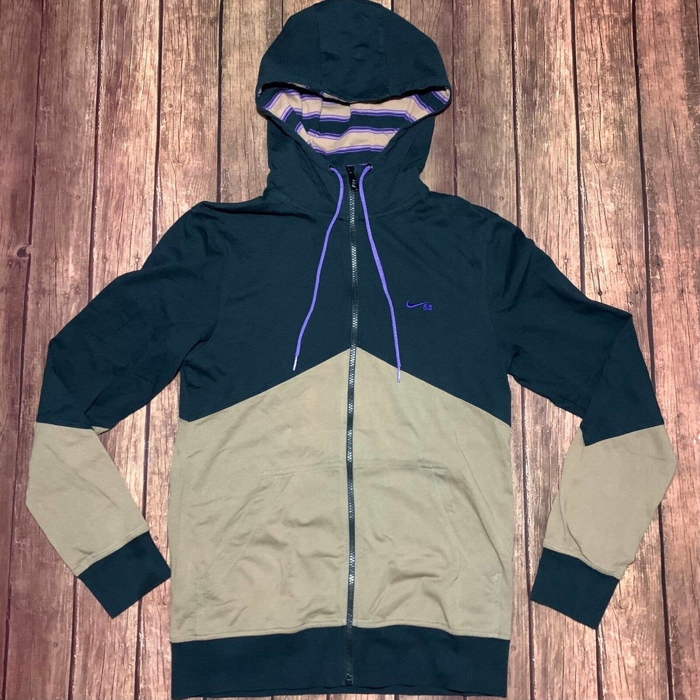 Vintage Nike 6.0 Skate Mens Black Beige Full Zip Hoodie Jacket Size M